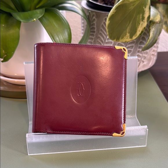 Cartier Other - Cartier Bordeaux bifold Leather Wallet with Gold Accents